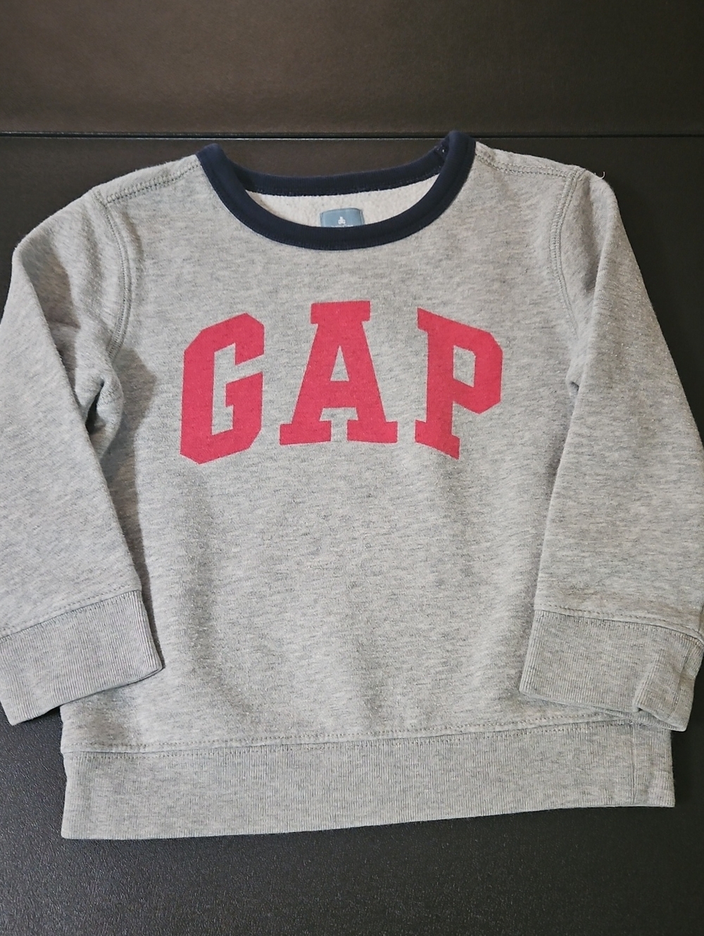 GAP Kids Light Grey Crewneck Sweatshirt with Red Logo and Navy Trim